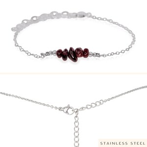 Garnet bead bar crystal bracelet in bronze, silver, gold or rose gold 6 chain with 2 adjustable extender January birthstone image 5