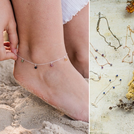 Custom Boho Bead Dangle Drop Anklet. Personalise With Your