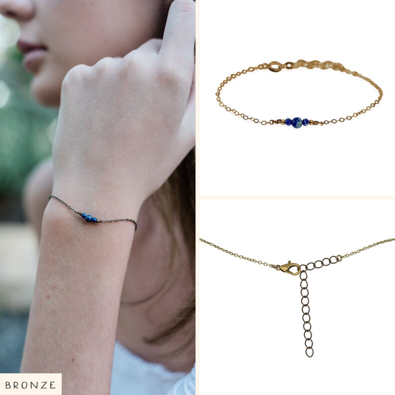 Lapis lazuli dainty bracelet. Lapis lazuli bracelet. September birthstone. Gemstone bracelet. Dainty gold bracelet. Bridesmaids bracelet. Bronze