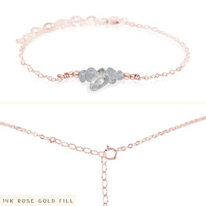 Crystal quartz bead bar crystal bracelet in bronze, silver, gold or rose gold 6 chain with 2 adjustable extender April birthstone 14k Rose Gold Fill