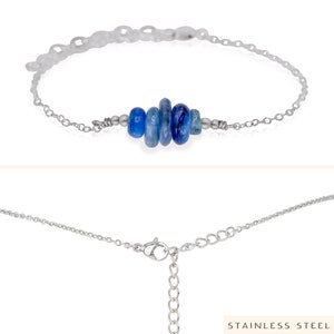 Blue kyanite bead bar crystal bracelet in bronze, silver, gold or rose gold 6 chain with 2 adjustable extender image 5