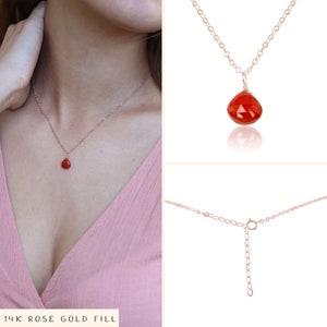 Tiny Carnelian Necklace Small Carnelian Faceted Teardrop Necklace Genuine Orange Carnelian Crystal Necklace July Birthstone Necklace image 3