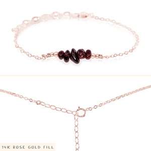 Garnet bead bar crystal bracelet in bronze, silver, gold or rose gold 6 chain with 2 adjustable extender January birthstone image 3