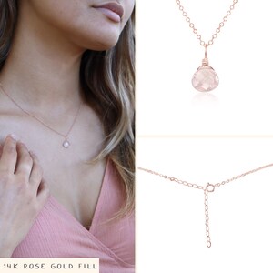 Tiny Rose Quartz Necklace Small Rose Quartz Faceted Teardrop Necklace Natural Pink Crystal Necklace January Birthstone Necklace image 3