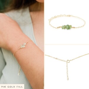 Prehnite bead bar crystal bracelet in bronze, silver, gold or rose gold 6 chain with 2 adjustable extender image 2