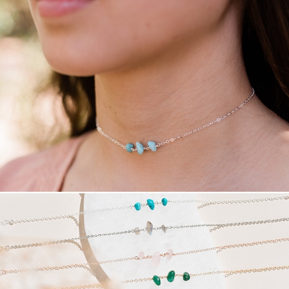 Personalised Crystal Chip Beaded Chain Choker Necklace. Choose