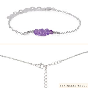 Amethyst Bar Bracelet Amethyst Bracelet Amethyst Beaded Bar Bracelet February Birthstone Bracelet Dainty Gemstone Bracelet Stainless Steel