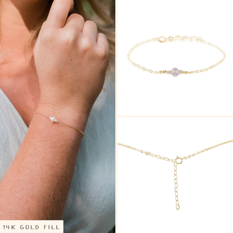 Freshwater pearl dainty bracelet. Pearl bracelet. June birthstone bracelet. Pearl bridesmaids bracelet. Pearl dainty gold bracelet 14k Gold Fill