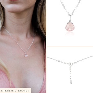 Tiny Rose Quartz Necklace Small Rose Quartz Faceted Teardrop Necklace Natural Pink Crystal Necklace January Birthstone Necklace image 4