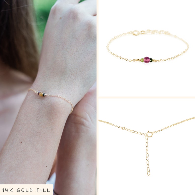 Multicoloured tourmaline bracelet. Tourmaline bracelet. Handmade jewelry. Gemstone bracelet. Crystal bracelet. October birthstone bracelet 14k Gold Fill