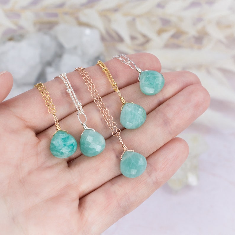 Tiny Amazonite Necklace Small Amazonite Faceted Teardrop Necklace Natural Green Gemstone Crystal Necklace Genuine Amazonite Necklace image 1