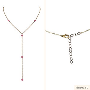 Pink tourmaline bead chain lariat necklace in bronze, silver, gold or rose gold. 16 long with 2 adjustable extender. October birthstone image 6