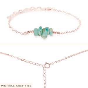 Amazonite bead bar crystal bracelet in bronze, silver, gold or rose gold 6 chain with 2 adjustable extender 14k Rose Gold Fill