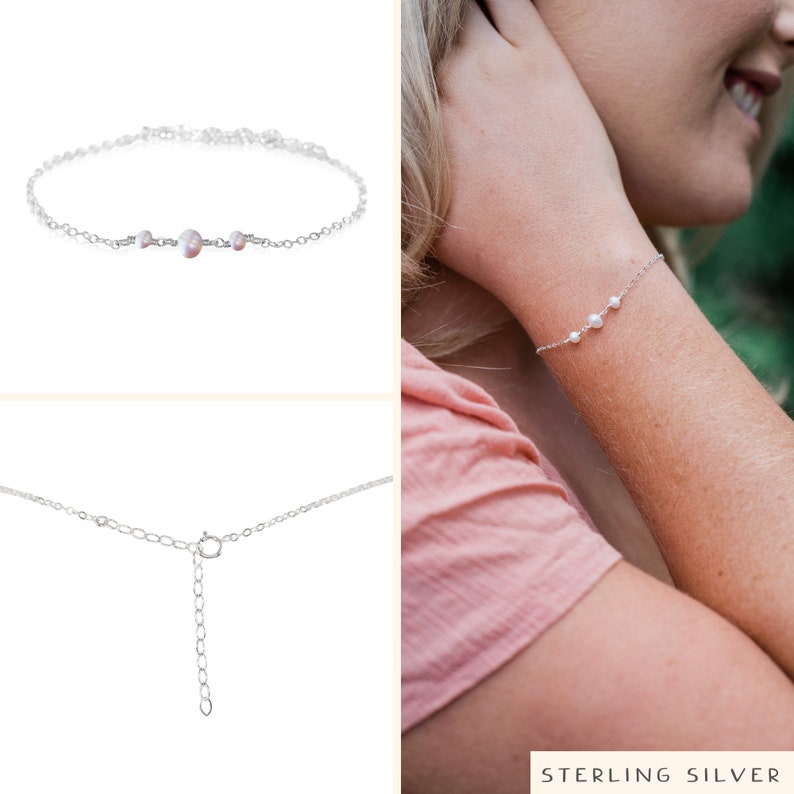 Freshwater pearl bracelet. Bracelets for women. Beaded bracelets. Simple bracelets. Bohemian bracelet. June birthstone bracelet. Sterling Silver