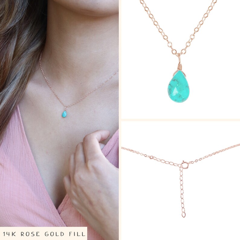 Tiny turquoise necklace. December birthstone necklace. Genuine turquoise jewelry. Dainty necklaces. Delicate necklace. Boho jewelry. image 3