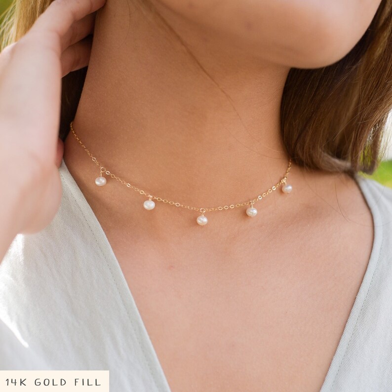 Buy 14K Gold Pearl Necklace For Women, Real Freshwater Cultured Pearl Pendant Necklace, 7.5mm Dainty White Gold Chain Choker Necklaces Fine Jewelry Gifts For Mom, Wife, Girls 16"-18" At