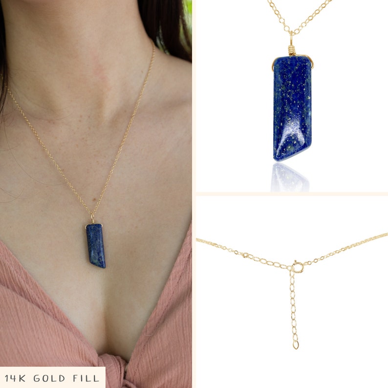 Lapis Lazuli point necklace Genuine lapis lazuli pendant necklace. Blue lapis lazuli stone crystal necklace. September birthstone necklace afbeelding 2