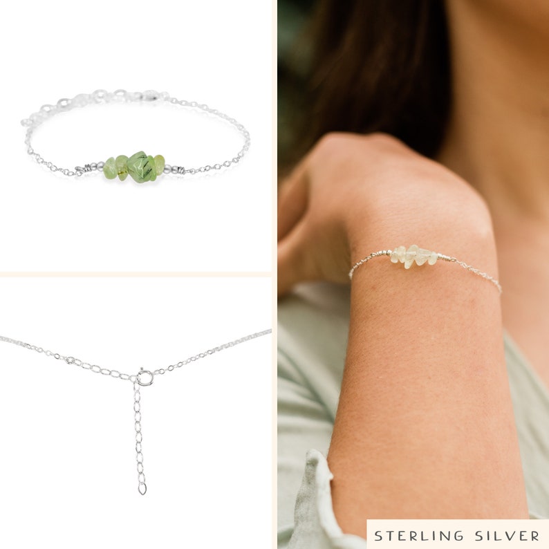 Prehnite bead bar crystal bracelet in bronze, silver, gold or rose gold 6 chain with 2 adjustable extender image 4