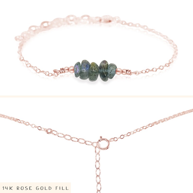 Labradorite bead bar crystal bracelet in bronze, silver, gold or rose gold 6 chain with 2 adjustable extender image 3