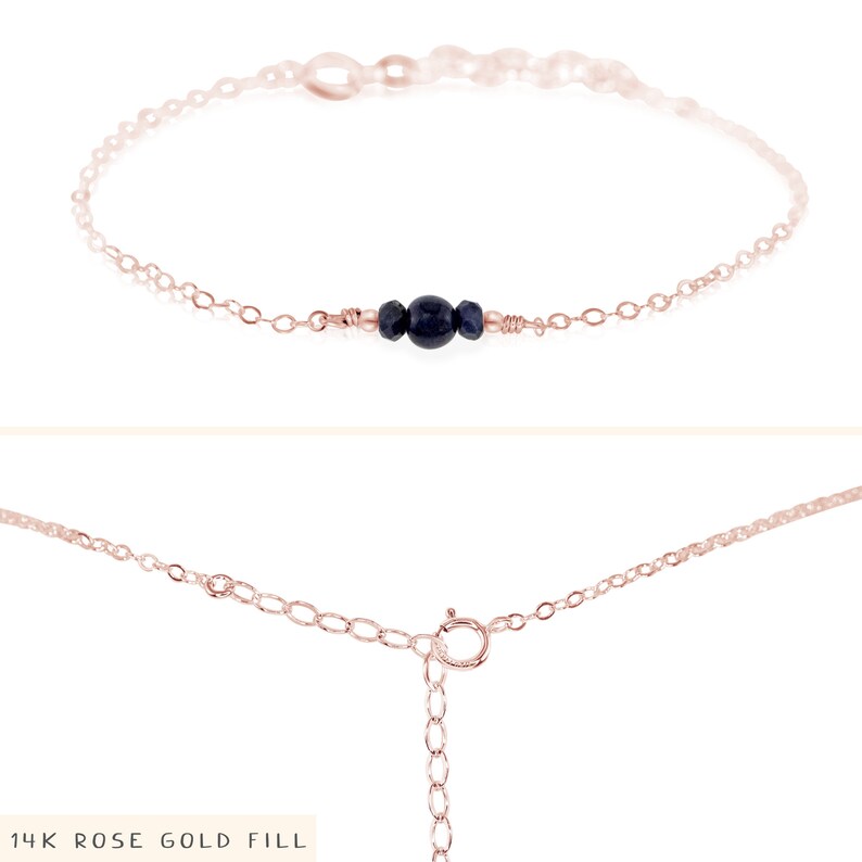 Sapphire dainty gemstone bracelet in gold, silver, bronze, rose gold 6 chain with 2 adjustable extender September birthstone bracelet 14k Rose Gold Fill