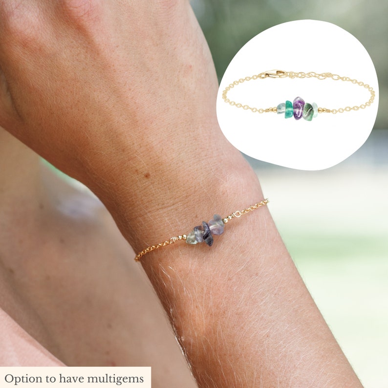 Personalised gemstone chip bead bar birthstone bracelet. Choose your crystals and metal. Custom beaded bar bracelet bridesmaid gift for her. image 5