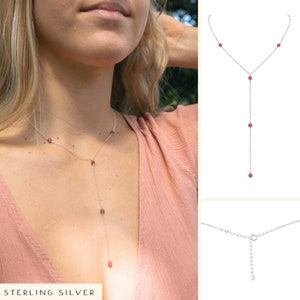 Pink tourmaline bead chain lariat necklace in bronze, silver, gold or rose gold. 16 long with 2 adjustable extender. October birthstone image 4
