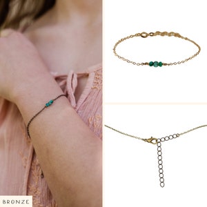 Green emerald dainty gemstone bracelet in gold, silver, bronze, rose gold 6 chain with 2 adjustable extender May birthstone bracelet Bronze