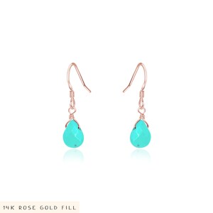 Tiny turquoise faceted gemstone dangle drop earrings in gold, silver, bronze, or rose gold Elegant crystal December birthstone earrings image 3