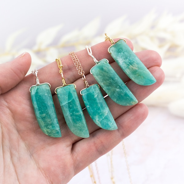 Amazonite Necklace - Polished Rectangle Amazonite Necklace - Natural Amazonite Necklace - Small / Large Green Amazonite Crystal Necklace