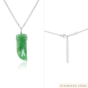 Aventurine smooth polished point crystal necklace Natural aventurine necklace Large green aventurine crystal necklace Stainless Steel