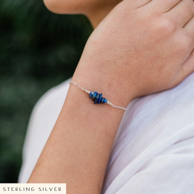 Lapis Lazuli Bead Bar Crystal Bracelet in Bronze Silver Gold Etsy
