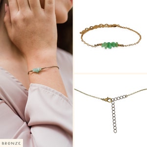 Aventurine bead bar crystal bracelet in bronze, silver, gold or rose gold 6 chain with 2 adjustable extender Bronze