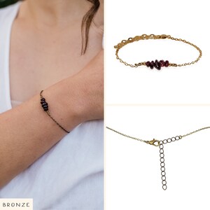 Garnet bead bar crystal bracelet in bronze, silver, gold or rose gold 6 chain with 2 adjustable extender January birthstone image 6