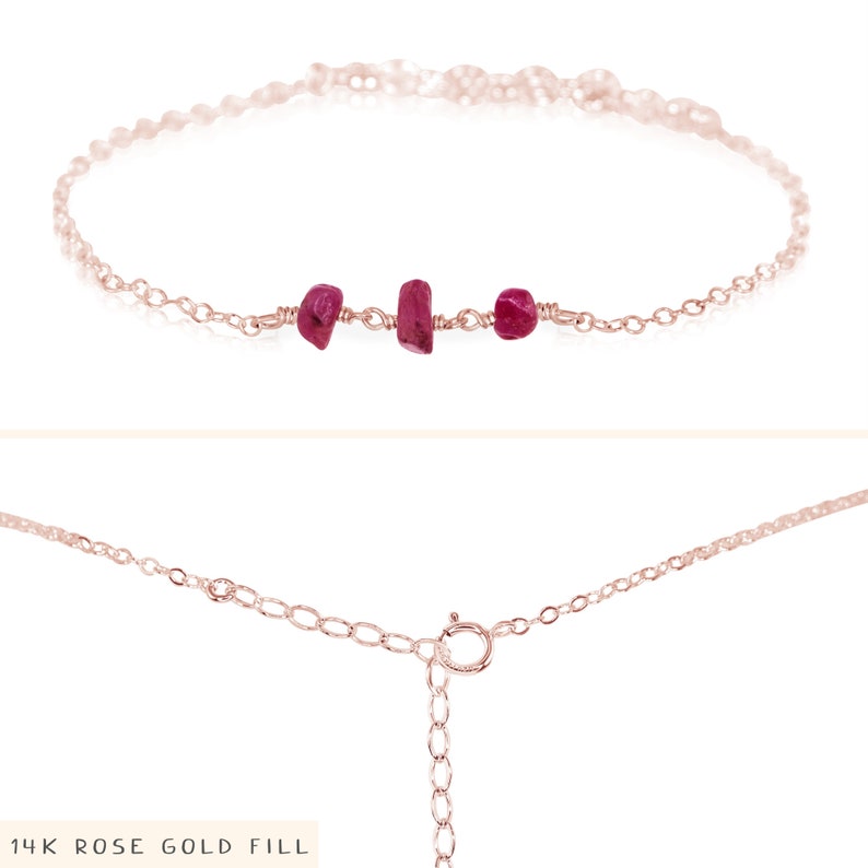 Ruby bracelet. Pink ruby jewelry. Ruby rosary bracelet. July birthstone bracelet. Bead bracelet gift for her. Ruby gift. Delicate bracelet. 14k Rose Gold Fill