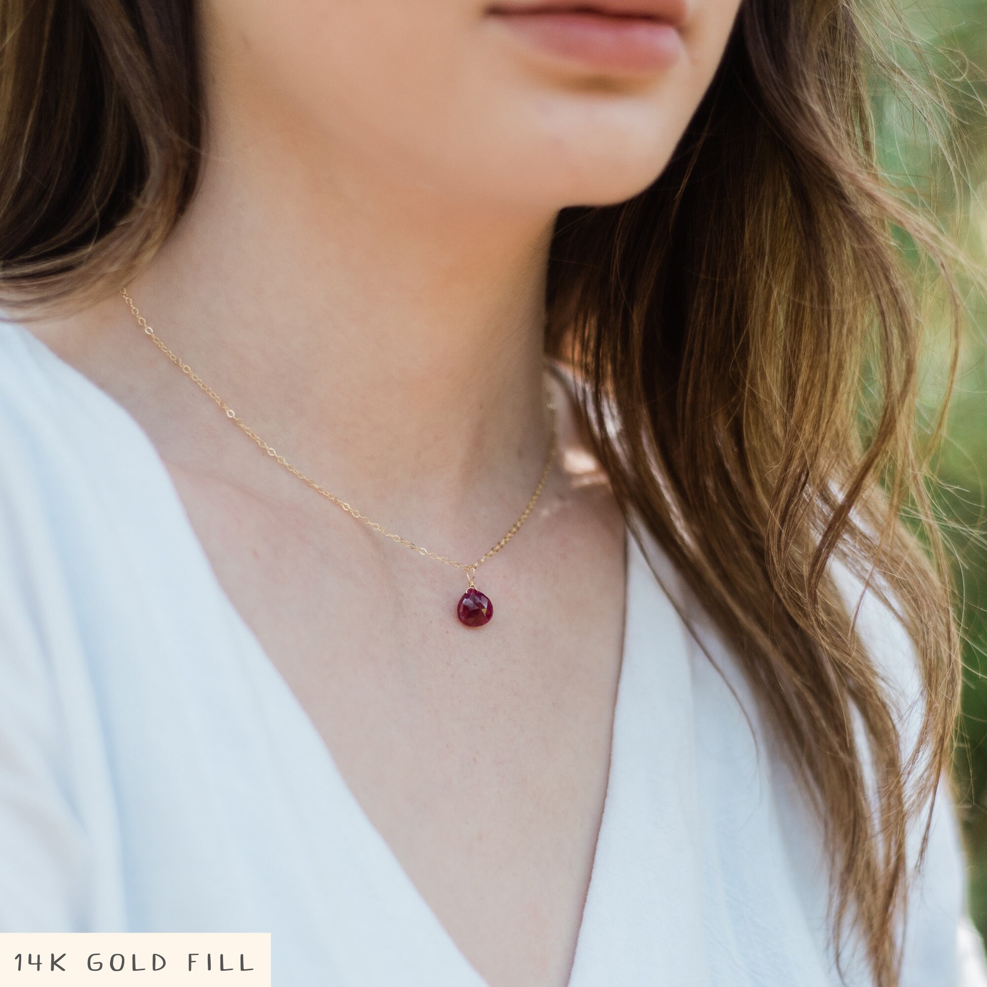Tiny Ruby Necklace Small Ruby Faceted 