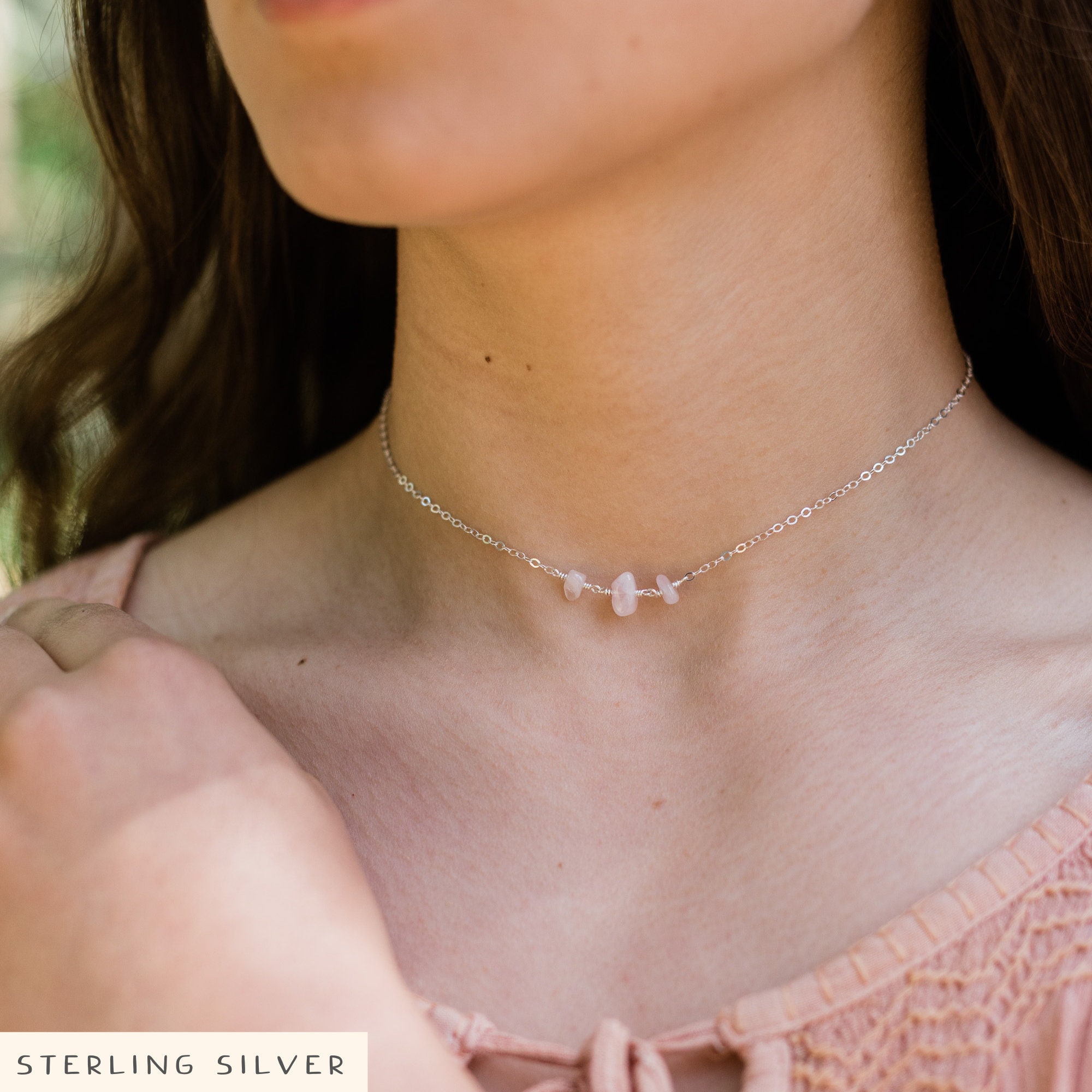 Rose Quartz Crystal Choker Necklace. Rose Quartz Necklace