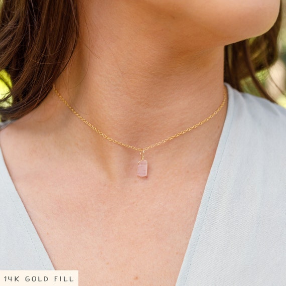 Collier Ras Du Cou En Quartz Rose Et Perles De Rivière - Bijou Fin Et Délicat