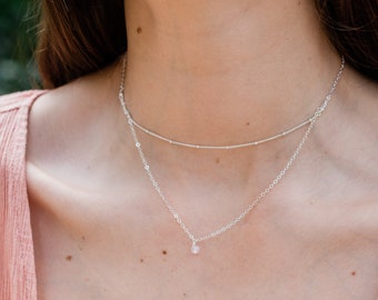 Rose quartz crystal choker necklace. Layered necklace gift for her. Rose quartz necklace boho jewelry. Beaded necklace handmade jewelry.