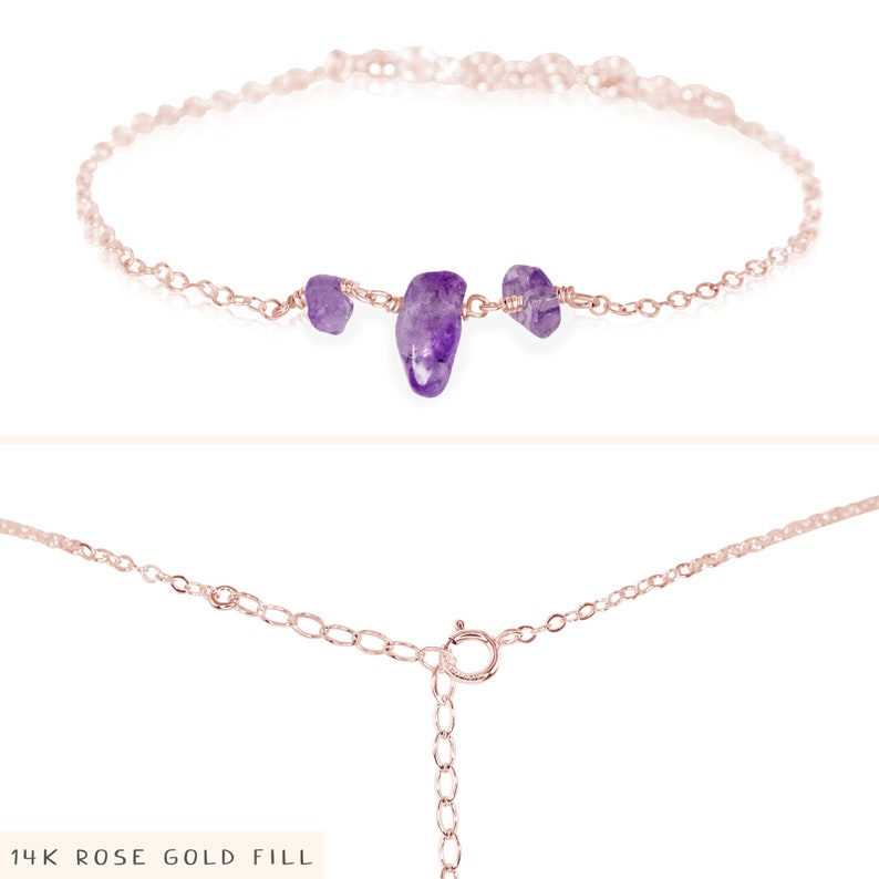 Amethyst protection bracelet. Womens bracelet. Purple bead bracelet. Gemstone bracelets. Amethyst bracelet. February birthstone bracelet. 14k Rose Gold Fill