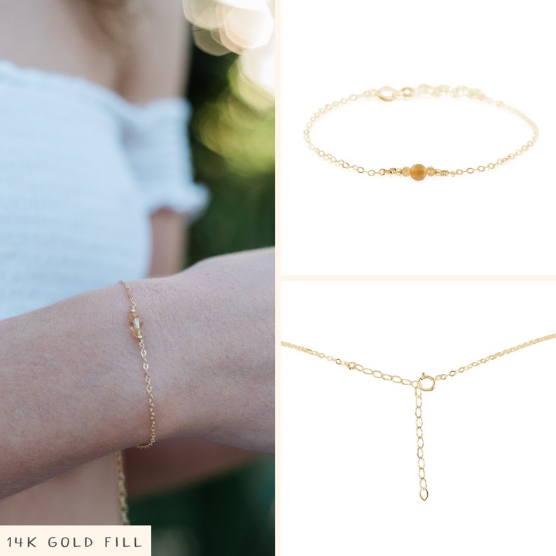 Citrine minimalist bracelet. Citrine bracelet. November birthstone bracelet. Chakra bracelet. Delicate bracelet. Minimalist bracelets. 14k Gold Fill