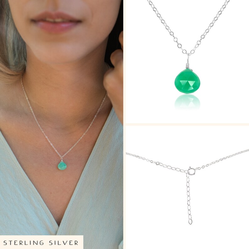 Tiny chrysoprase necklace Small chrysoprase faceted teardrop necklace Natural green chrysoprase necklace May birthstone necklace image 4