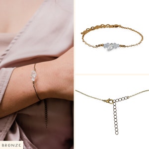 Crystal quartz bead bar crystal bracelet in bronze, silver, gold or rose gold 6 chain with 2 adjustable extender April birthstone Bronze