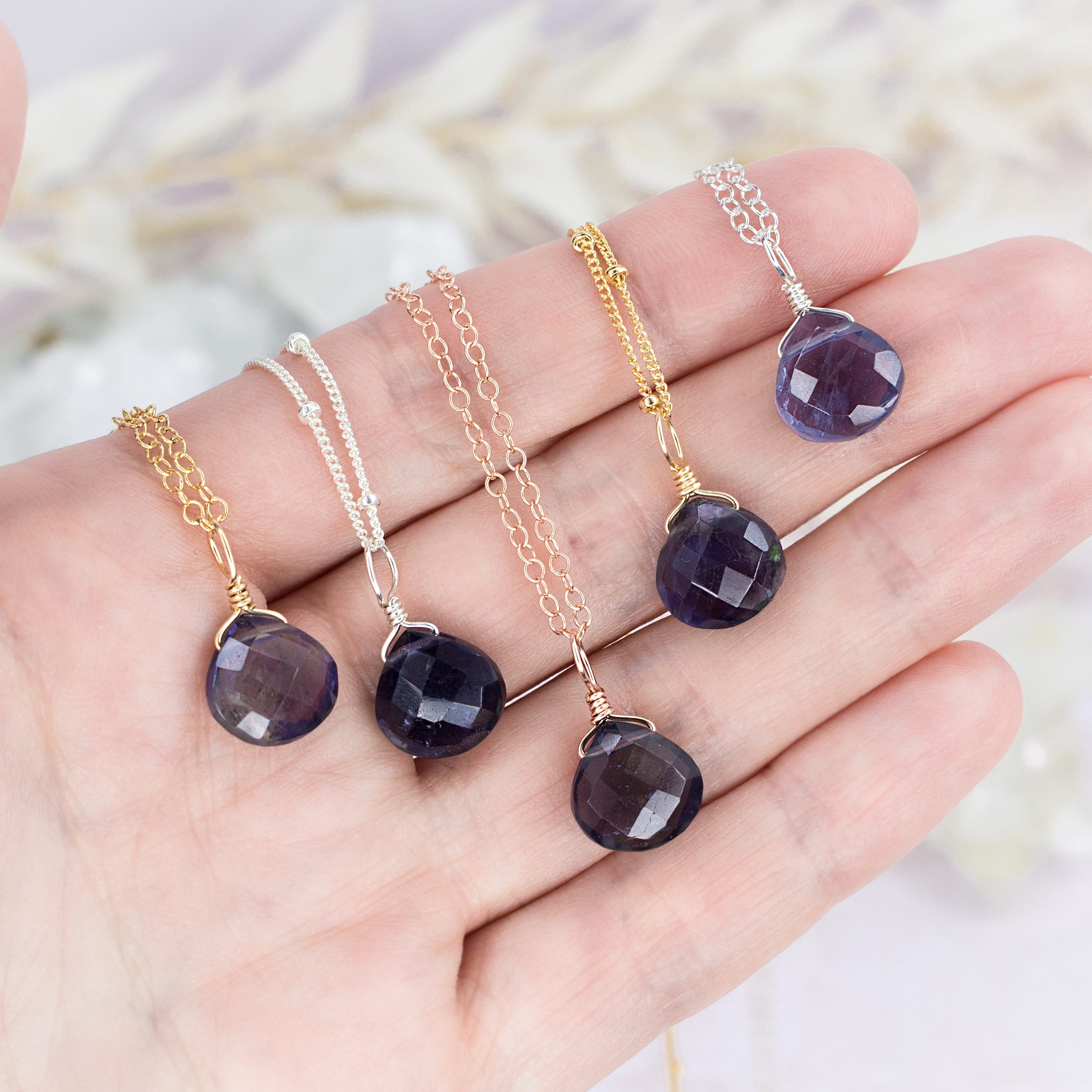 Tiny Iolite Necklace - Small Iolite Faceted Teardrop Necklace