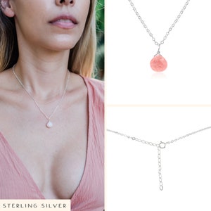 Tiny pink Peruvian opal necklace Small pink opal teardrop necklace Natural pale pink opal crystal necklace October birthstone necklace image 4