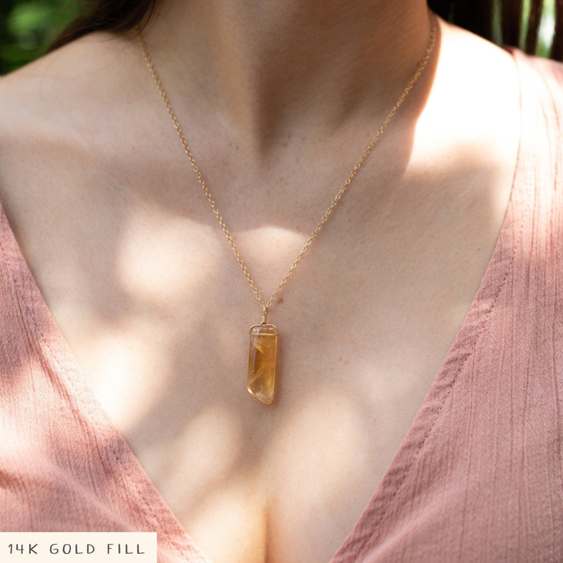 Citrine Point Necklace - Polished Rectangle Citrine Necklace - Natural Citrine Quartz Necklace - Small/Large Citrine Quartz Crystal Necklace 