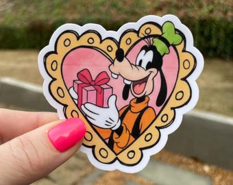 NEW! GOOFY HEART Sticker | Vinyl, Water Resistant, Bottle or Notebook Sticker, Valentine | Disney Character