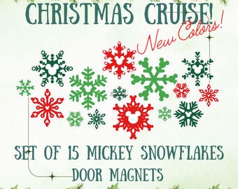 NEW COLORS! MICKEY Snowflake Magnets | Set of 15 | Christmas Cruise Door, Refrigerator Magnet, Very Merrytime, Disney Christmas, Holiday