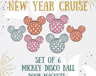 Set of 6 MICKEY DISCO BALL  Magnets | New Year's Eve | Cruise Door, Refrigerator Magnet, Party Decoration | Disney | Mickey Ears