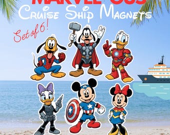 MARVEL-ous Mickey & Friends Cruise Door Magnets | Set of 6 | Door Decorations | Marvel Day at Sea | Family Vacation | Family Cruise | DCL