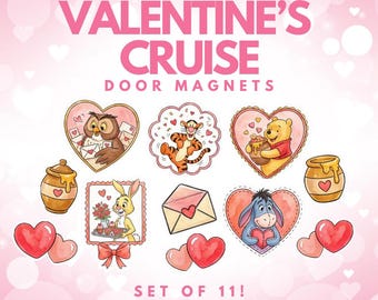 VALENTINE MAGNETS Pooh & Friends | Set of 11 Magnets! | Cruise Door Decoration, Disney Cruise, Valentine's Day